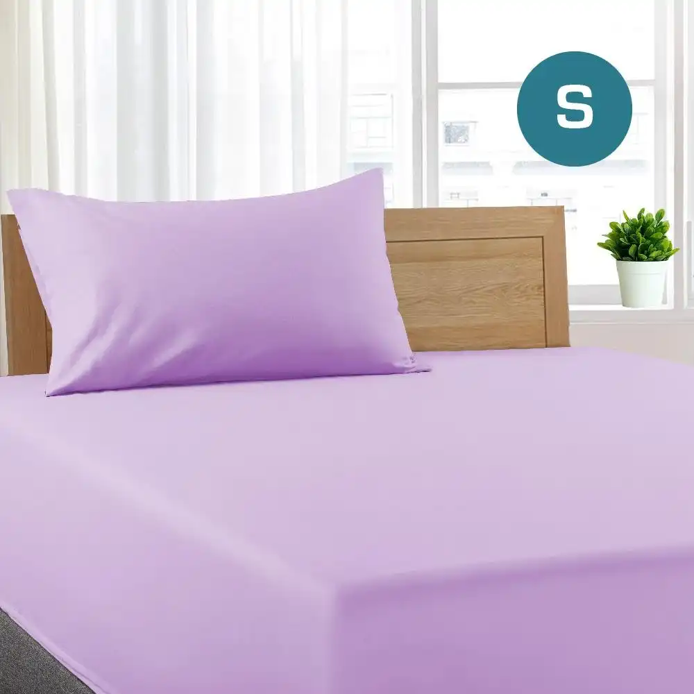 Single Size Lilac Color Poly Cotton Fitted Sheet + Pillowcase