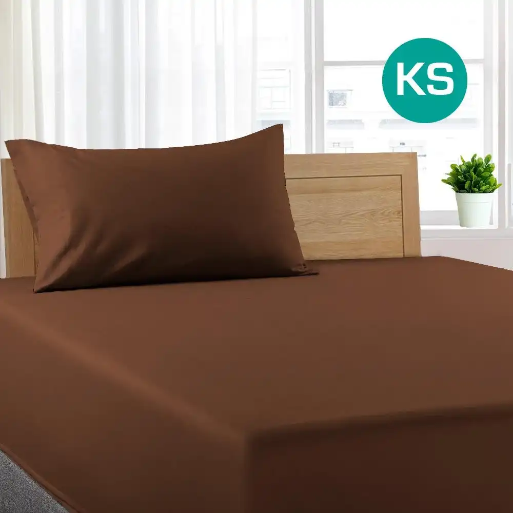 King Single Size Chocolate Color Poly Cotton Fitted Sheet + Pillowcase
