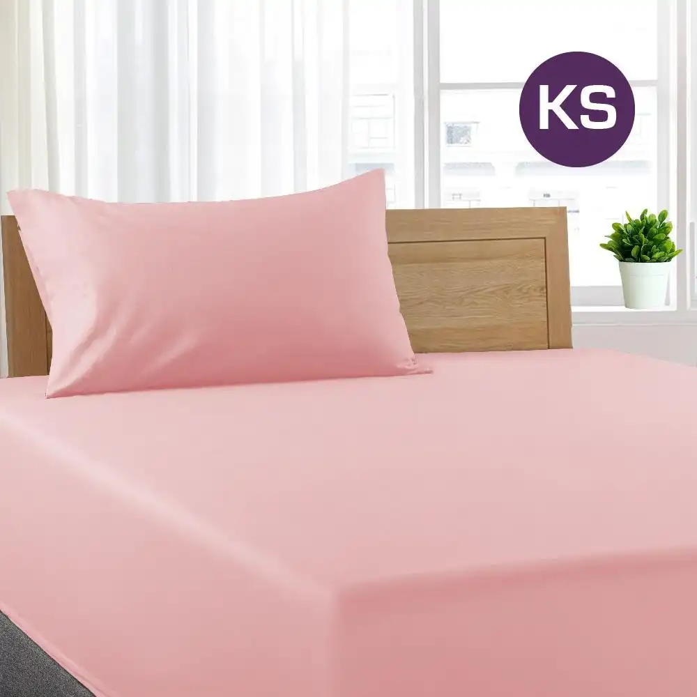 King Single Size Light Pink Color Poly Cotton Fitted Sheet + Pillowcase