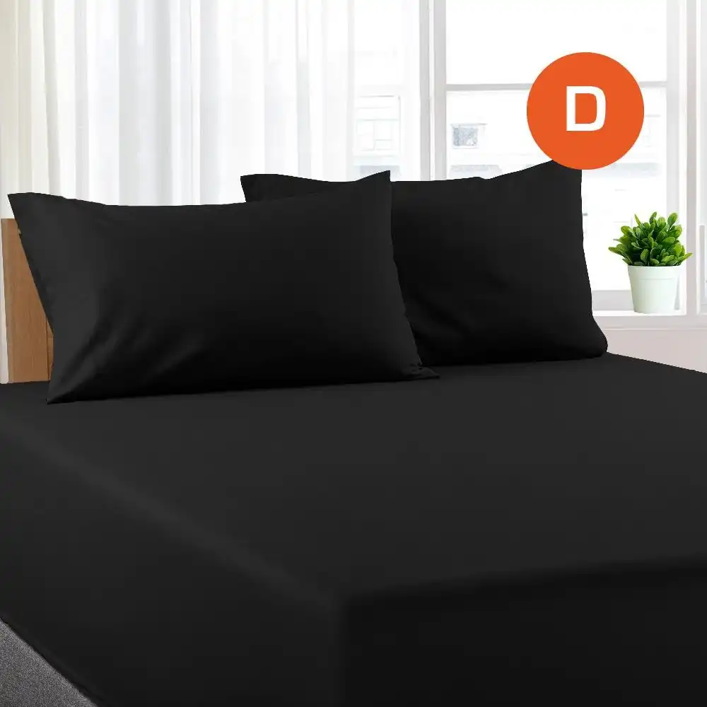 Double Size Black Color Poly Cotton Fitted Sheet + Pillowcase