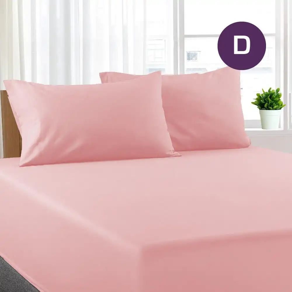 Double Size Light Pink Color Poly Cotton Fitted Sheet + Pillowcase