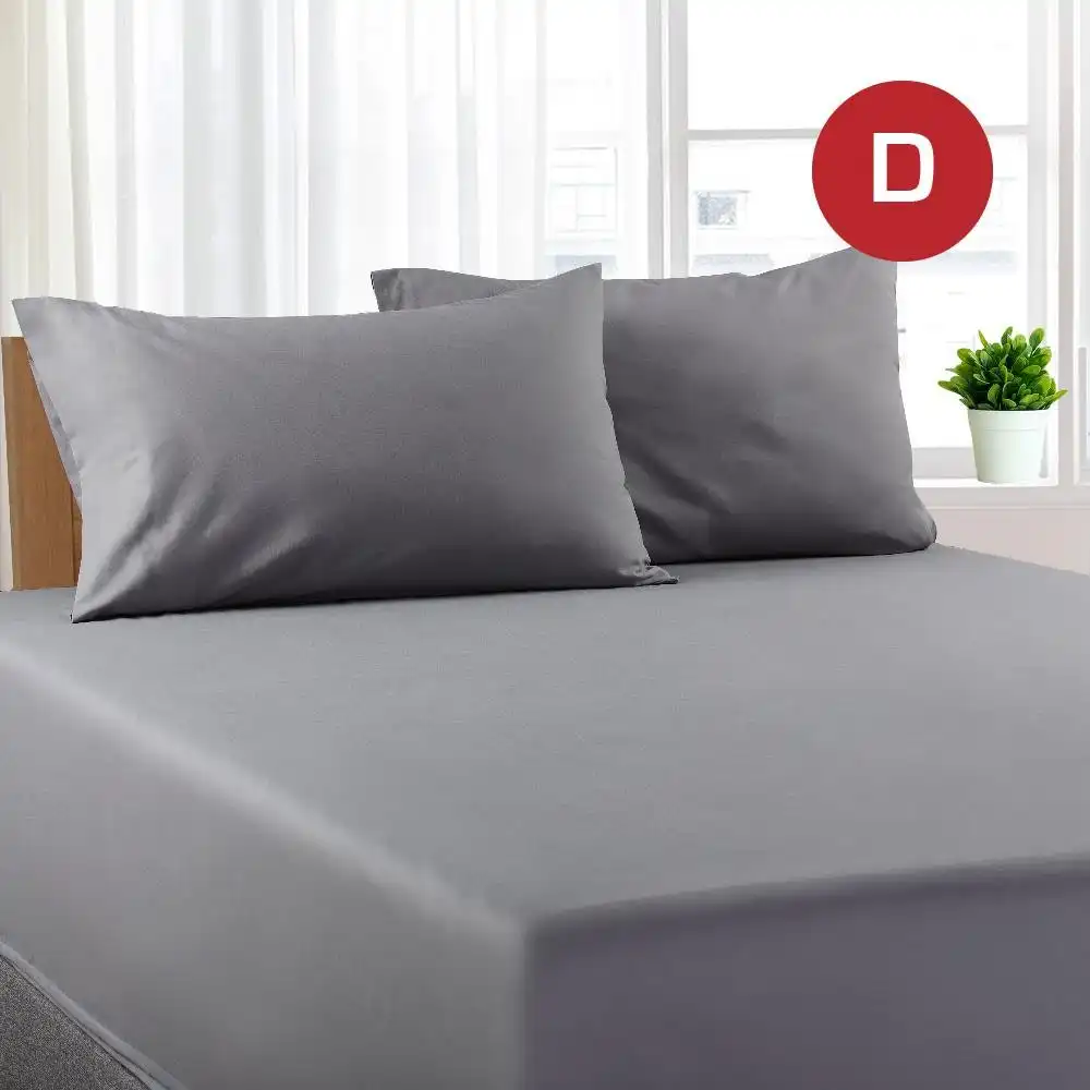 Double Size Grey Color Poly Cotton Fitted Sheet + Pillowcase