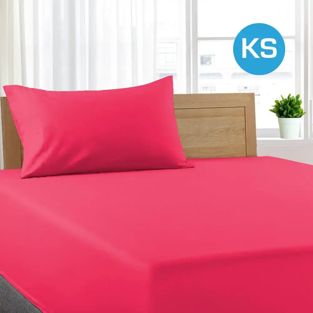 King Single Size Hot Pink Color Poly Cotton Fitted Sheet + Pillowcase