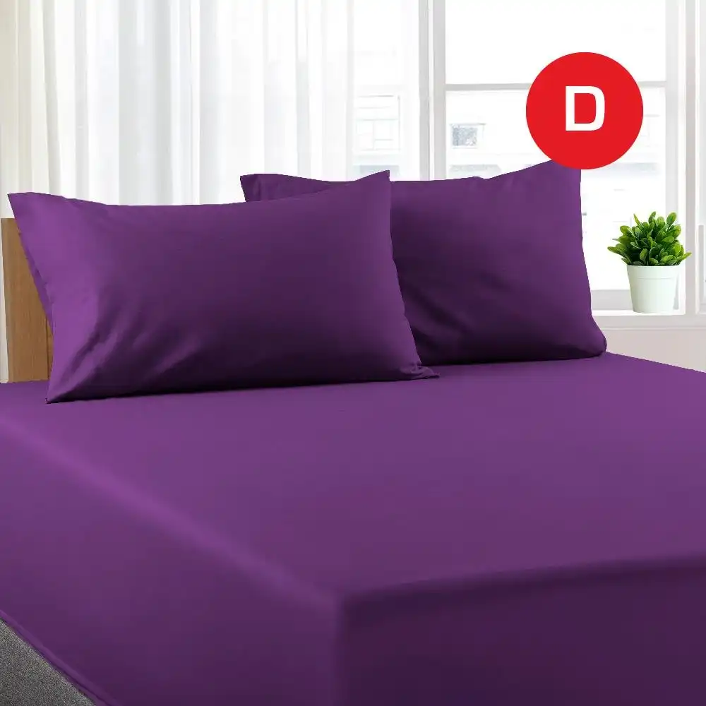 Double Size Purple Color Poly Cotton Fitted Sheet + Pillowcase