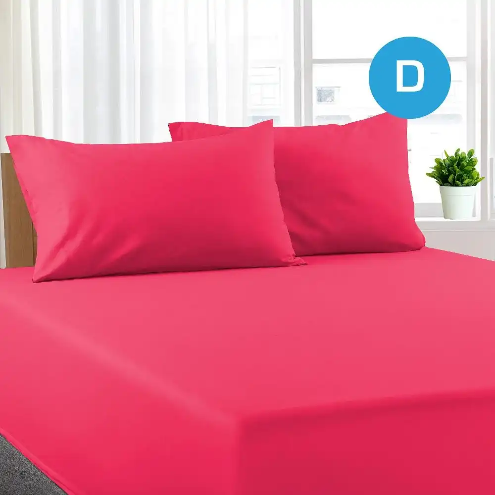 Double Size Hot Pink Color Poly Cotton Fitted Sheet + Pillowcase