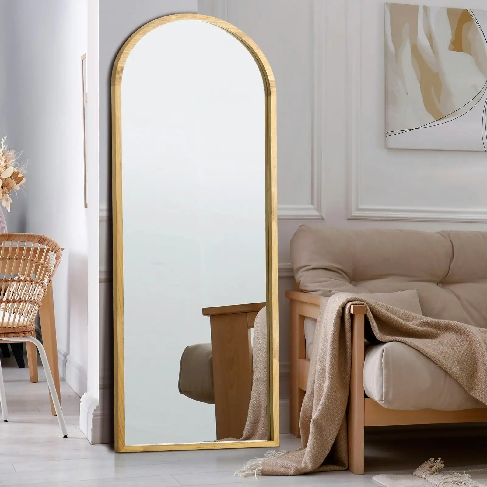Oikiture 166x60cm Full Length Mirror Arched Dressing Floor Mirrors Wooden