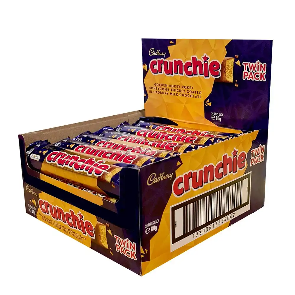 24pc Cadbury Crunchie Milk Chocolate Bar 80g Choco Coated Honeycomb Twin Pack