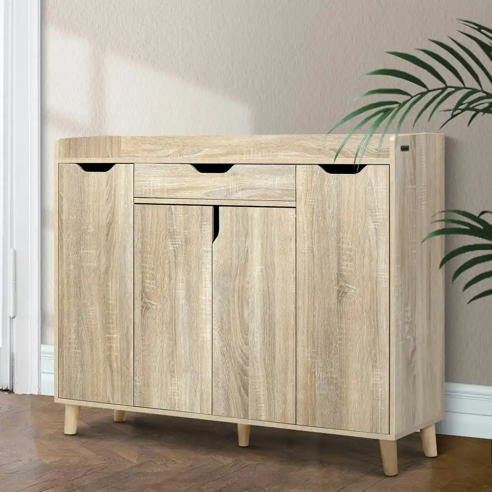 Artiss Shoe Cabinet Storage 120cm Organiser Cupboard w/ Drawer - Wood