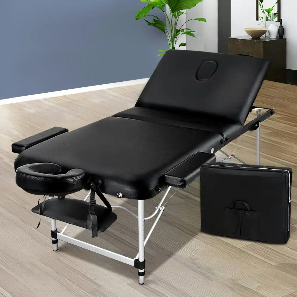 Zenses Massage Table 80cm Portable 3 Fold Aluminium Beauty Bed Black
