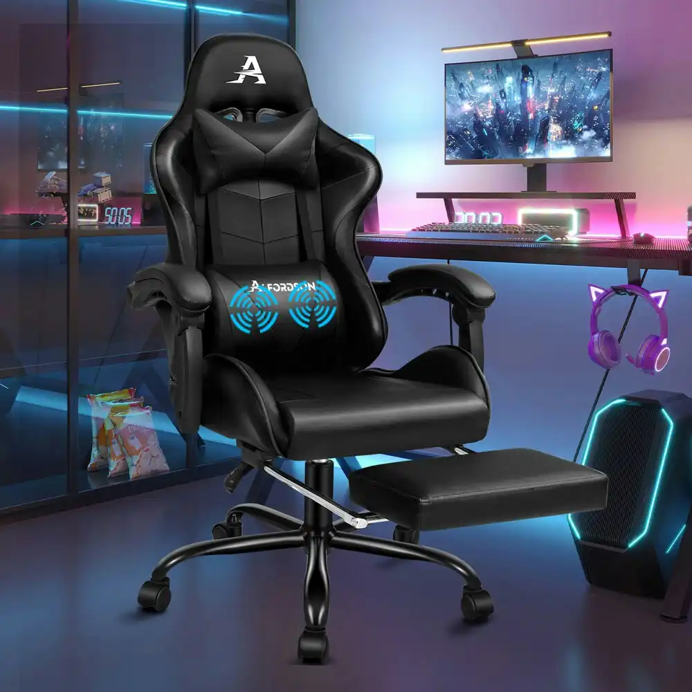 Alfordson Gaming Chair with Lumbar Massage Office Chair Black